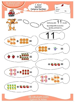 Çocuklar İçin toplam işlemi yaprak testleri 